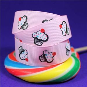 Sweet Treat Ribbon - 22mm Pink/Cherry Cupcake